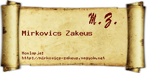 Mirkovics Zakeus névjegykártya
